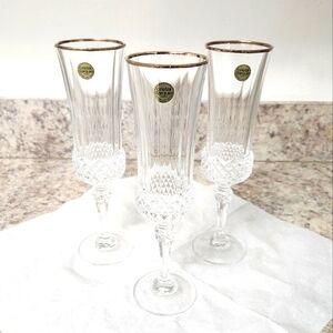 Cristal D'Arques Champagne Flutes with‎ Gold Rim set of 3
